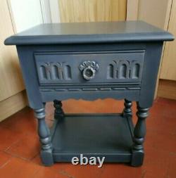 Lightly Distressed Solid Oak Old Charm Hallway/ Lamp Table Pitch Black By F&b