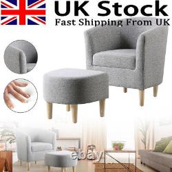 Linen Lazy Chair with Footstool Relax Lounge Chair Accent Armchair Sofa Chair