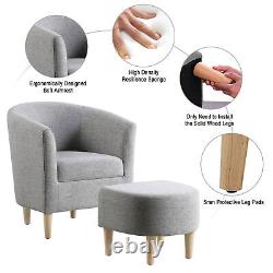 Linen Lazy Chair with Footstool Relax Lounge Chair Accent Armchair Sofa Chair