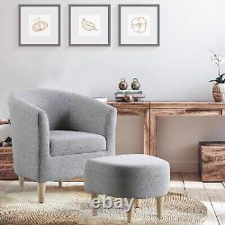 Linen Lazy Chair with Footstool Relax Lounge Chair Accent Armchair Sofa Chair