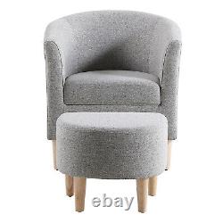 Linen Lazy Chair with Footstool Relax Lounge Chair Accent Armchair Sofa Chair