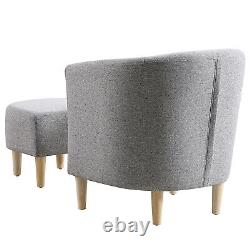 Linen Lazy Chair with Footstool Relax Lounge Chair Accent Armchair Sofa Chair