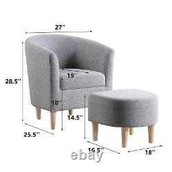 Linen Lazy Chair with Footstool Relax Lounge Chair Accent Armchair Sofa Chair