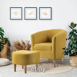 Linen Modern Accent Chair Armchair Lounge Couch Sofa Chair With Footstool Wood Leg