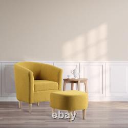 Linen Modern Accent Chair Armchair Lounge Couch Sofa Chair With Footstool Wood Leg