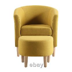 Linen Modern Accent Chair Armchair Lounge Couch Sofa Chair With Footstool Wood Leg