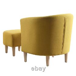 Linen Modern Accent Chair Armchair Lounge Couch Sofa Chair With Footstool Wood Leg