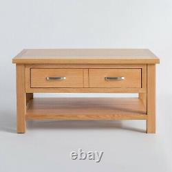 London Oak Coffee Table Large Light Solid Wooden Table with Storage Drawer Shelf