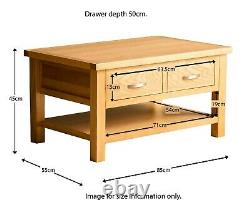 London Oak Coffee Table Large Light Solid Wooden Table with Storage Drawer Shelf