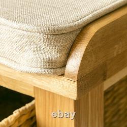 London Oak Hall Bench Solid Wood Hallway Shoe Storage Unit w Baskets & Cushion