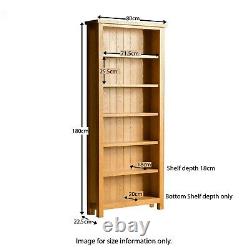 London Oak Tall Bookcase Large Light Solid Wood Bookshelf 6 Wide Display Shelves