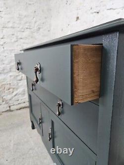 Lovely Antique Edwardian Dark Green Solid Oak Chest of drawers/Cabinet hallway