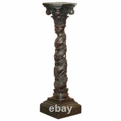 Lovely Large Hand Carved Corinthian Pillar Jardiniere Stand For Antique Display