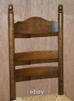 Lovely Suite Of Six Circa 1940 Dutch Ladder Back Oak Rush Seat Dining Chairs 6