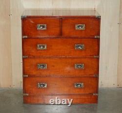 Lovely Vintage Rich Golden Brown Oak Military Campaign Chest Of Drawers