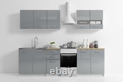 MB 6 kitchen units set, grey lacquered high gloss, complete kitchen units 200cm