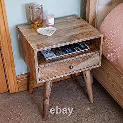 Mango Wood Bedside Table Cabinet 1 Drawer Wooden Small Nightstand Nordic Fogel