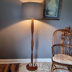 Mid-century Danish Style Teak Floor Lamp Turned Solid Wood Vintage 155cm & Shade