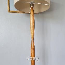 Mid-century Danish Style Teak Floor Lamp Turned Solid Wood Vintage 155cm & Shade