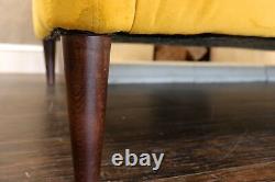 Mimi Aspen Yellow' Plush Fabric Upholstery 3 Seat Sofa + Solid Medium Oak Feet