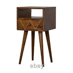 Mini Bedside Brass Inlay Drawer Small Storage Side Table Solid Mango Wood Yoffie