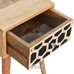 Mini Bedside Table Bone Inlay Scandi Style Cabinet Small Nightstand Monochrome