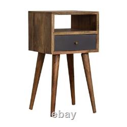 Mini Slate Painted Bedside Cabinet Oak-ish Finish, Slate Grey Drawer & Shelf