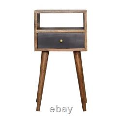 Mini Slate Painted Bedside Cabinet Oak-ish Finish, Slate Grey Drawer & Shelf