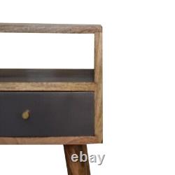 Mini Slate Painted Bedside Cabinet Oak-ish Finish, Slate Grey Drawer & Shelf