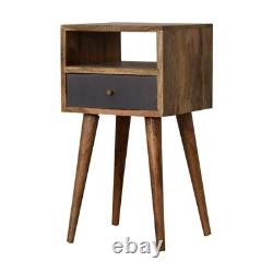 Mini Slate Painted Bedside Cabinet Oak-ish Finish, Slate Grey Drawer & Shelf