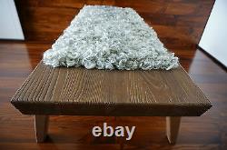 Minimalist Oak wood indoor bench upholstered Gotland sheepskin rug 2