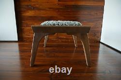 Minimalist Oak wood indoor bench upholstered Gotland sheepskin rug 3