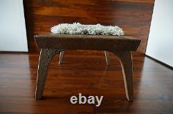 Minimalist Oak wood indoor bench upholstered Gotland sheepskin rug 7