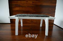 Minimalist white Oak wood indoor bench upholstered Gotland sheepskin 10