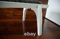 Minimalist white Oak wood indoor bench upholstered Gotland sheepskin 10