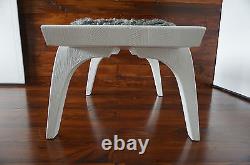Minimalist white Oak wood indoor bench upholstered Gotland sheepskin 8