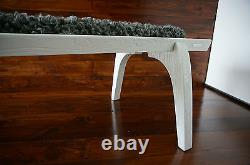 Minimalist white Oak wood indoor bench upholstered Gotland sheepskin 8