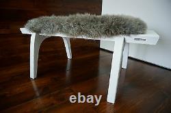 Minimalist white Oak wood indoor bench upholstered Scandinav sheepskin 13