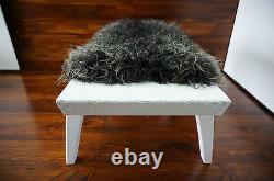 Minimalist white Oak wood indoor bench upholstered Scandinav sheepskin 16