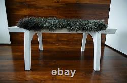Minimalist white Oak wood indoor bench upholstered Scandinav sheepskin 16