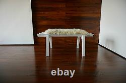 Minimalist white Oak wood indoor bench upholstered Scandinav sheepskin 4