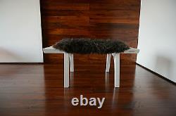 Minimalist white Oak wood indoor bench upholstered Scandinav sheepskin 5