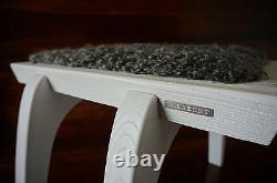 Minimalist white Oak wood indoor stool upholstered Gotland sheepskin rug 1
