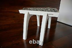 Minimalist white Oak wood indoor stool upholstered Gotland sheepskin rug 2