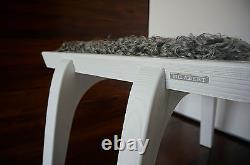 Minimalist white Oak wood indoor stool upholstered Gotland sheepskin rug 2