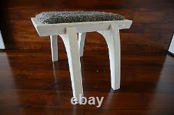Minimalist white Oak wood indoor stool upholstered Gotland sheepskin rug 4