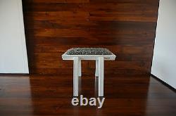 Minimalist white Oak wood indoor stool upholstered Gotland sheepskin rug 4
