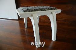Minimalist white Oak wood indoor stool upholstered Gotland sheepskin rug 5