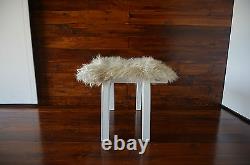 Minimalist white Oak wood indoor stool upholstered Scandinav sheepskin 6