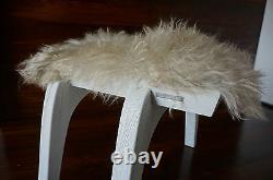 Minimalist white Oak wood indoor stool upholstered Scandinav sheepskin 6